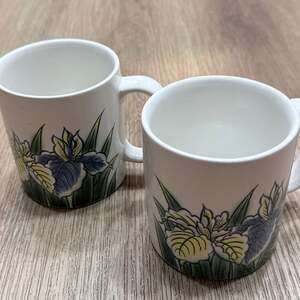 Vintage Floral Iris Ceramic Coffee Mugs, Set of 2